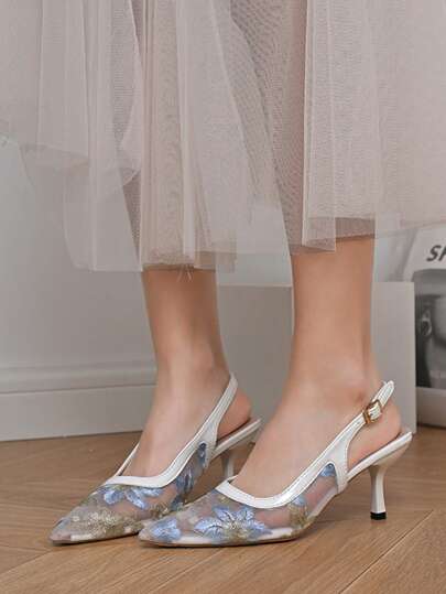 Women's New Pointed Toe Sexy Mesh Breathable Fashion Minimalist Versatile High Heel Pumps, Chinese Style