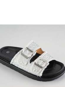 Women's Rhinestone Decor Fashion Flat Sandals, Bohemian Style With Buckle - White - View 2