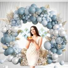 95pcs Blue-Gray Balloon Arch Kit, Includes Blue-Gray, Pearl White Balloons For Baby Shower, Bridal Shower, Wedding, Birthday Party Decoration