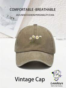 1PC Unisex Daisy Baseball Cap,Curved-Brim Baseball Cap (Dad Hat), With A Vintage Washed Finish And Adjustable Cap Circumference. It Serves As A Sun Hat, Providing Shade. It's Suitable For Outdoor Sports In All Seasons, Can Be Used As A Beach Sun Hat, And Is Great For Daily Wear And Matching. It Also Makes For A Great Gift For Vacations And Trips.