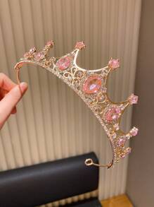 1pc Girls' High-End Elegant Pink Crown Headband