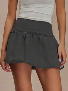 High Waist  Denim Mini Skirt For Women - Solid Color Summer Casual Chic Jean Skirt With Elegant Sweet Style - 灰色 - 查看 1