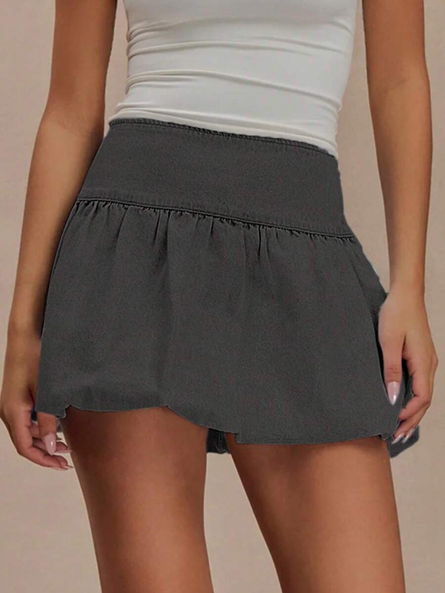 High Waist  Denim Mini Skirt For Women - Solid Color Summer Casual Chic Jean Skirt With Elegant Sweet Style - 灰色 - 查看 1