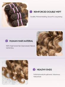 HJ WEAVE BEAUTY Extension per capelli umani Remy, castano chiaro con mèches, grado 12A, P4/27, castano miele, non trattati, brasiliani vergini, ondulati, per donne, trama doppia, 14-26 pollici, resistenti al calore