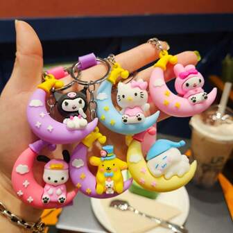 Sanrio Sanrio 1 套（6 件）可爱卡通人物钥匙扣，布丁狗家族，适用于包包、钥匙、节日、生日、毕业典礼、派对礼物