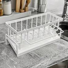 Household New Kitchen And Restaurant Faucet Rack/Multi-Functional Sink Sink Supplies Rack Durable Drain Rack/Sponge Brush Rack With Rod Rag Convenient Storage Artifact Bathroom Brush Soap Rack/Plastic Black/Gray/White