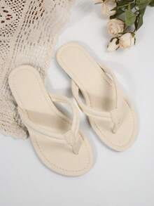 French Style Thong Sandals For Women, Sweet Fairy Design, Versatile For Beach, Vacation, Date, Party, Daily Casual Wear, Non-Slip Soft Bottom Summer New Arrival - Beige - View 6