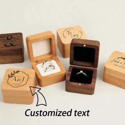 1 Pc Custom Wooden Wedding Ceremony Ring Box, Personalized Engraved Engagement Ring Box, Walnut/Oak Ring Box, 5.5cm Square Ring Bearer, Anniversary Gift, Proposal Ring Box Holder Back To School,Delicate Romance