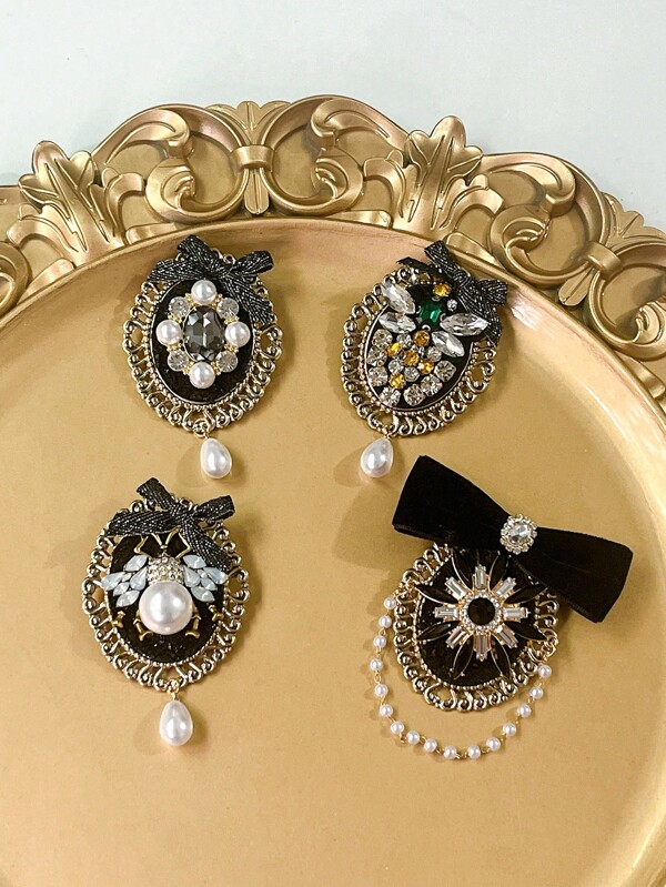 1pc Vintage Punk Style Bow Brooch, Black Tassel Oval Bee Design Party Corsage Decoration Lapel Pin Accessory