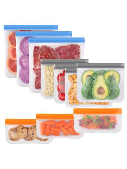 10 Piezas Bolsas Ziplock para Conservar Frescura, Bolsas Reutilizables Aptas para Lavavajillas, Bolsas Ziplock para Almacenamiento de Alimentos, Bolsas Ziplock Herméticas, Bolsas Congeladoras Reutilizables a Prueba de Fugas, Bolsas de Silicona y Almacenamiento de Alimentos para Marinar Alimentos de Viaje, Bolsas Congeladoras Gruesas para Conservación Duradera, Organización de Alimentos para Refrigerador, Hogar, Viajes, Fiestas al Aire Libre, Adecuadas para Frutas, Verduras, Granos y Carne 1 PIEZA