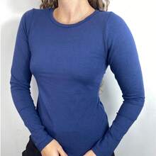Women's Basic Long Sleeve Cotton Blouse - 藏蓝色 - 查看 4