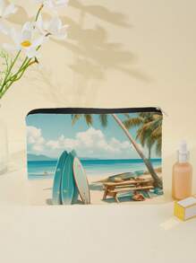 1 Stück Kosmetiktasche mit Reißverschluss und Strandmotiv, Kulturbeutel Organizer für Frauen, Geschenk für Freunde & Lehrer
