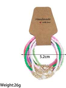 12pcs/Set Bohemian Beach Holiday Style Colorful Uniform Beaded Bracelet Set, Elastic Cord Faux Pearl CCB Beads Suitable For Women Resort Wear