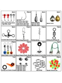 264 pièces Kit d'articles de pêche complet - Kit complet avec crochets de leurre, émerillons, lests et divers accessoires pour équipement de pêche des pêcheurs