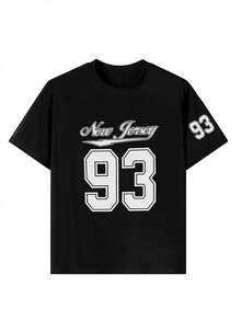 1pc Black New York Graphic Printed Tee Shirt For Tween Boys, Summer Short Sleeve Top, Suitable For Young Students