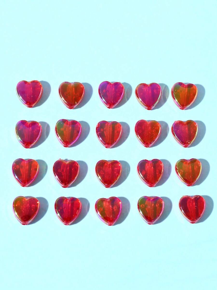 100入組/包透明亞克力珠子染色AB顏色心紅色心DIY首飾配件