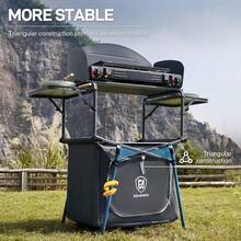 Camping Kitchen Unit With Storage, Folding Outdoor Kitchen Table With Windscreen, Foldable BBQ Table For Camping Storage Picnic Dining Party, Includes Carry Bag - Dark Grey - View 6