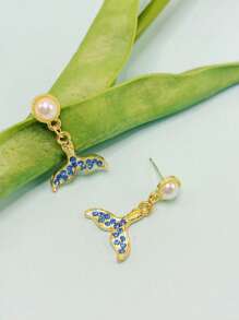Pendientes de sirena con perlas y rhinestones brillantes, diseño creativo y de moda, adecuados para uso diario y ocasiones especiales