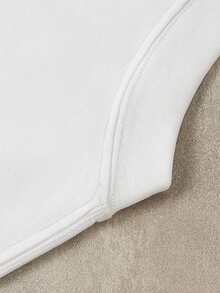 棉质白色英文印花短袖中长T恤，女式上衣，时尚图案印花 - 白色 - 查看 8