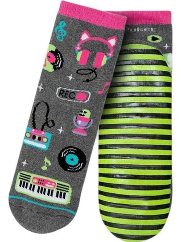 Meia Infantil Puket Soquete Pansocks Kids Desenhada Inverno Solado Emborrachado