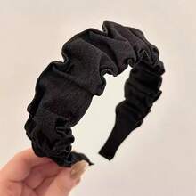 Băng đô vải denim cổ điển xếp ly bản rộng, vương miện phong cách Hàn Quốc cổ điển phóng đại, vòng tóc lưới màu đỏ thanh lịch cho phụ nữ, băng đô, vòng tóc - Nhiều màu - Xem 5