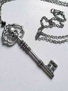 1 件哥特式骷髅设计金属吊坠项链，适合派对服装配饰，男女通用 - 復古銀色 - 查看 1
