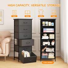 Tomnk 6 Drawers Nightstand For Bedroom, Tall Dresser & Chests Of Drawers, Fabric Dresser For Closet, Bedroom, Night Stand,   Storage Tower With Fabric Bins, Bedroom Furniture - 黑色 - 查看 5