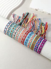 12pcs/Set Bohemian Style Friendship Bracelets, Machine Knitted + Handmade Woven, Vintage Handcraft Bracelets, Perfect For Beach Holiday