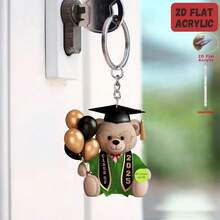 1pc 2D Flat Acrylic Keychain, Cute Graduation Bear Acrylic Keyring, Suitable For Phone, Car Air Vent, Backpack And Wallet Accessories, Perfect Gift For Friends
