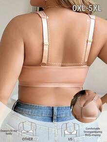 Front Closure Plus Size Women Comfortable Soft Wireless Bra - Apricot - View 2
