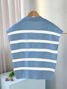 Frühling/Sommer Neu Vintage gestreifter Kontrast-Farbkragen ärmelloser Strickpullover, lässiger Oversize Pullover, modischer Pendler-Top, Neues Jahr Neuer Stil - -Girlande - Übersicht 3