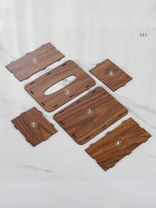 1pc Multifunctional Black Walnut Wood Grain Luxurious Bathroom/Toilet Tissue Box, Wooden Desktop/Wall-Mounted Napkin Holder For Living Room, Bedroom, Kitchen, DIY Assembly