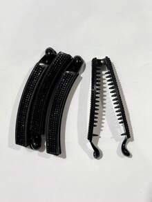 Vertical Banana Clip With Rhinestones - 黑色 - 查看 2