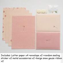 Carta da lettere con buste, carta da lettere floreale, carta da lettere vintage floreale con stickers e nastri in chiffon, 4 fogli con 2 buste, per il ritorno a scuola