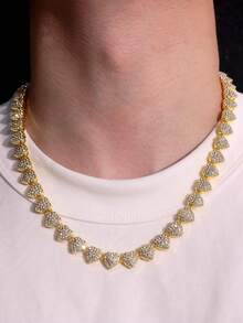 1pc Fashionable Luxury Unique Hip-Hop Punk Sparkling Elaborate Extravagant Fully Rhinestone Heart Necklace For Men - Yellow Gold - View 1