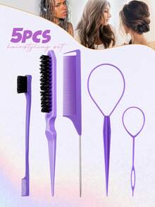 5/7件套美发工具套装，包含法式编发工具环、9排尼龙软垫造型刷、200毫升连续喷雾瓶、蓬松发梳、尖尾梳、边缘梳（用于梳理发际线和后脑勺）、边缘控制梳、尖尾梳、长钢针尖尾蓬松梳、精准分缝梳、蓬松梳发刷、返校季、发刷、发刷 - 彩色 - 查看 12