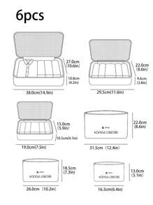 Ensemble de 6 pièces Sac de rangement à motif lettres, sac de rangement pour voyage en tissu moderne et simple, sac de rangement pour voyage, sac à maquillage, sac à maquillage, organisateur de vacances, boîte à maquillage grande capacité, brosse, vêtements, produits de soins de la peau, téléphone portable, pièces de monnaie, petits articles, multifonctionnel pour la famille, les cadeaux, les vacances et les festivals