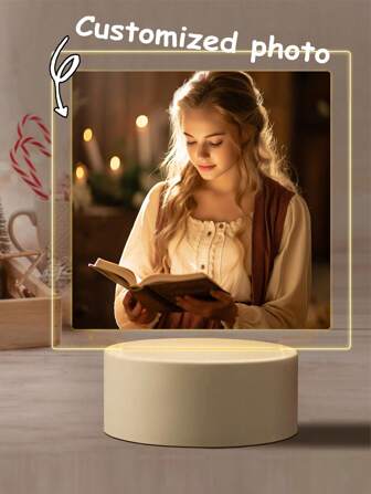 Luz de noche personalizada y personalizada con foto para mejores amigos y familiares, tablero de luz individual pequeño, luz de noche LED con fotos, adecuada para mujeres, hombres, parejas, familia, amigos, novios, novias, se puede personalizar como regalos de vacaciones y aniversario, con soporte de lámpara de acrílico, soporte de lámpara circular blanco, regalos de vacaciones y cumpleaños, luces conmemorativas, luces de noche conmemorativas, luces de decoración para dormir