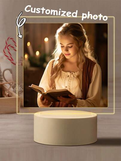 1 peça de luz noturna personalizada com foto, quadro de luz para foto única, pequena luz noturna LED para foto, adequada para mulheres, homens, casais, famílias, amigos, namorados, namoradas, presentes de aniversário de feriado personalizáveis, com suporte de lâmpada LED de placa de acrílico, suporte de lâmpada circular branco