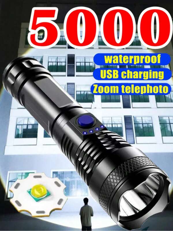 1pc Super Bright LED Handheld Tactical Flashlight, USB Rechargeable, Zoomable, 3 Modes Adjustable Brightness, Portable Lighting For Nighttime Work, Emergencies, Hiking, Camping, BBQ, Home Repair