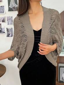 1pc Women Thin Knit Shawl Cover Up, Lightweight Summer Sunscreen Outerwear - Grey - View 2