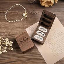 1 Pc Personalised Walnut Wood Flip Ring Box, Customized Engraved Wedding Ring Box, Engagement Ring Box, 3 Slots Ring Box, Ring Bearer Box, Anniversary, Proposal Ring Holder,Delicate Romance - Multicolor - View 5