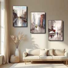 3pcs Modern Urban Abstract Oil Painting Wall Arts Canvas Posters, High-Definition Printing Optional Frame, Office, Classroom, Living Room Home Decoration Hanging Painting ,Wall Art With Frame