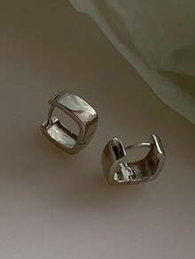 1 Pair Square Shape Earrings, Classy & Elegant Geometric Clip-On Earrings For Women - Silver - View 2