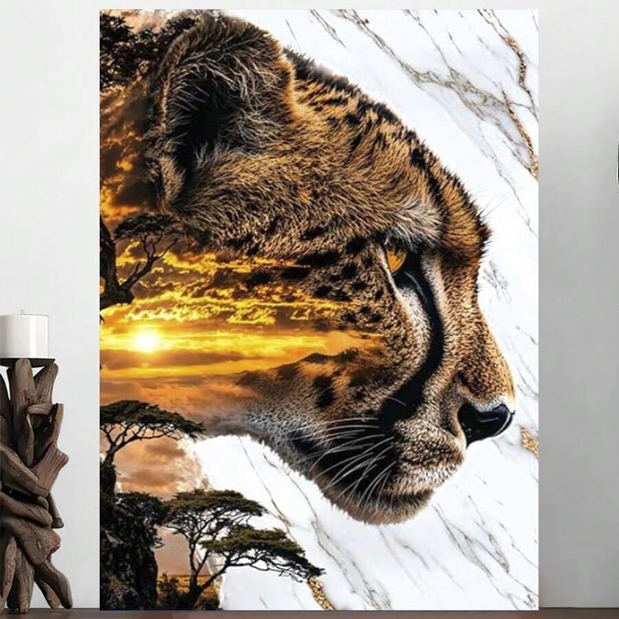 Framed Animal Wall Art Celestial Prowler Of The Savannah Cheetah Poster Canvas Print Suitable For Room Living Room Bedroom Bathroom Wall Decor, Canvas Wall Art, For Bedroom, Bathroom, Living Room, Office, Farmhouse, Home Decor, Perfect Gift - Framed - View 1