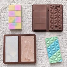 1pc 2 Designs Rectangle, Triangle And Square Silicone Chocolate Bar Mold, Dubai Chocolate Bar, Nuts Chocolate Bar, Cookies, Cake, Baking Tool - Coffee Brown - View 4