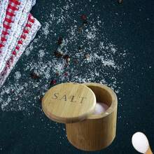 1P Salt Cellar, Bamboo Salt Box, Salt Container With Spoon, Salt Holder With Lid, Salt Shaker, Cumin And Pepper Bowl With Magnetic Swivel Lid - 1 - View 6