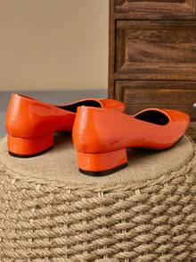 Women's Fashion Square Toe 3cm Heeled Pumps, Suitable For Work, Commute, Party, Dinner, Pink Color, Fashionable And Versatile High-End Casual Flats - Orange - View 6