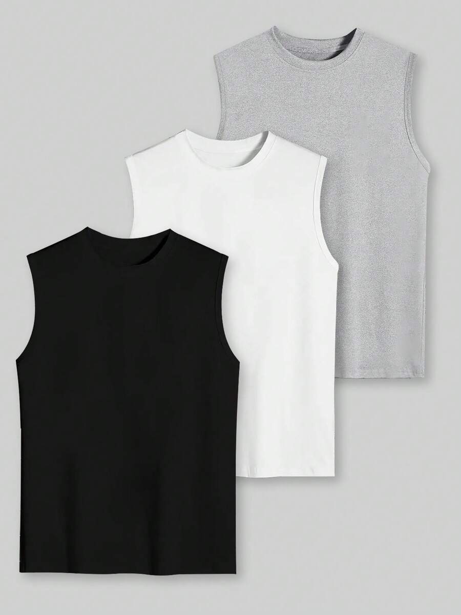 Plus Size Men's Casual Sleeveless 3 PiecesTank Top Set, 1XL-6XL, Summer - Multicolor - View 1