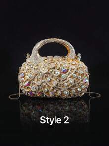 1pc Glittering Elegant Party Handbag, Luxury Women's Crystal Clutch Bag, Fashion Perfume Tote Bag, Handmade Sparkling Crystal Studded Purse, Suitable For Noble Ladies Attending Parties, Balls, Gatherings And Banquets (Fits 6.5" Phones) - Multicolor - View 4